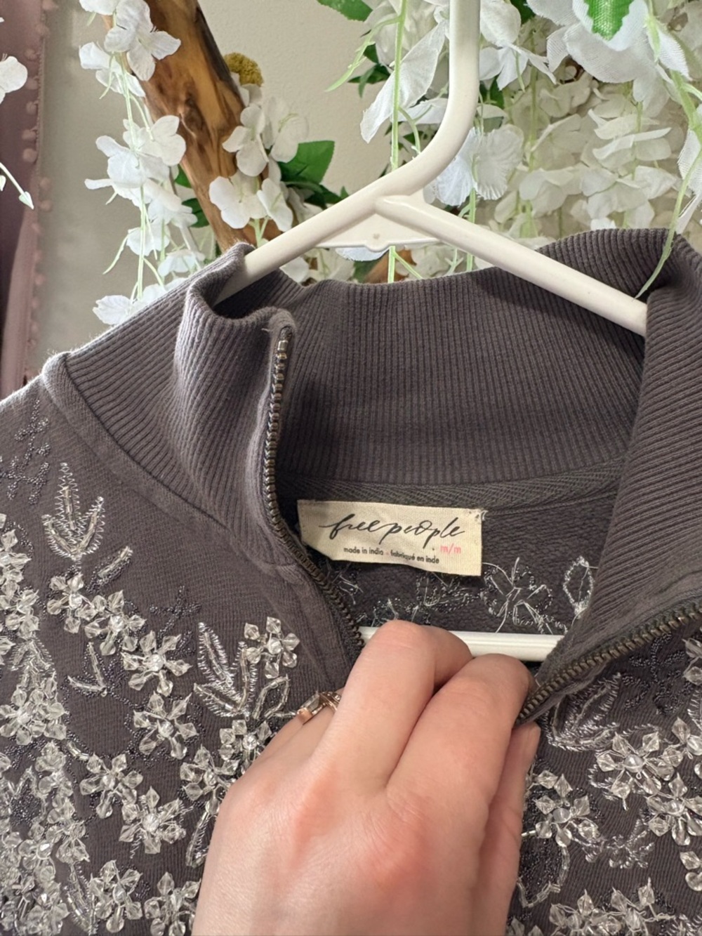 Free People Washed Charcoal Floral Yoke Pullover - Picture 7 of 10